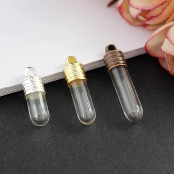 5X15/20/30mm Tube Jars Perfume Oil Κολιέ γυάλινο μπουκάλι Κρεμαστό κολιέ με επαναγεμιζόμενο γυάλινο φιαλίδιο με βιδωτό/μεταλλικό καπάκι Κατασκευή κοσμημάτων