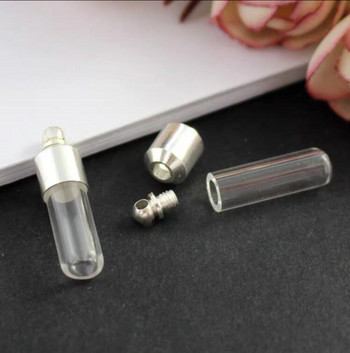 5X15/20/30mm Tube Jars Perfume Oil Κολιέ γυάλινο μπουκάλι Κρεμαστό κολιέ με επαναγεμιζόμενο γυάλινο φιαλίδιο με βιδωτό/μεταλλικό καπάκι Κατασκευή κοσμημάτων