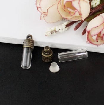 5X15/20/30mm Tube Jars Perfume Oil Κολιέ γυάλινο μπουκάλι Κρεμαστό κολιέ με επαναγεμιζόμενο γυάλινο φιαλίδιο με βιδωτό/μεταλλικό καπάκι Κατασκευή κοσμημάτων