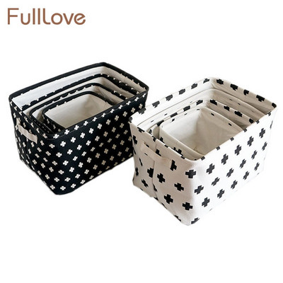 FullLove Кошница за съхранение с отпечатан кръст, Сгъваема черна SML XL Органайзер за дрехи, канцеларски материали Калъф за играчки Домашно съхранение и организация