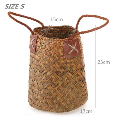 1/2 db Természetes tengerifű szőtt virágkosár edény váza szennyes kosarak otthoni tároló kosarak szervező fogantyús díszítéssel