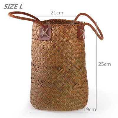 1/2 db Természetes tengerifű szőtt virágkosár edény váza szennyes kosarak otthoni tároló kosarak szervező fogantyús díszítéssel