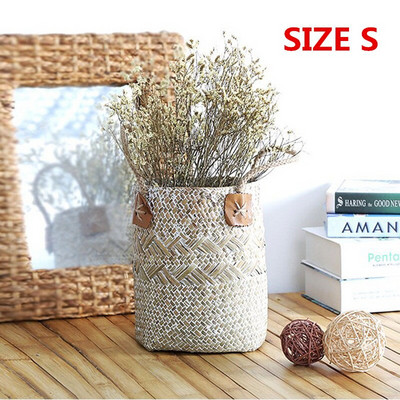 1/2 db Természetes tengerifű szőtt virágkosár edény váza szennyes kosarak otthoni tároló kosarak szervező fogantyús díszítéssel