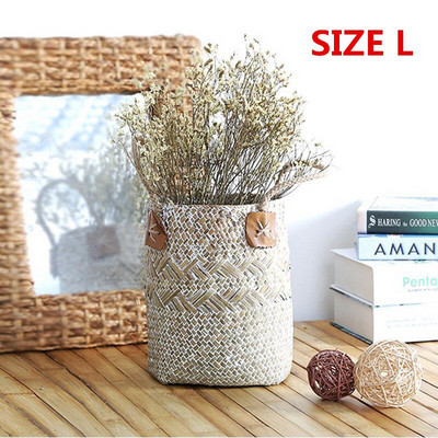 1/2 db Természetes tengerifű szőtt virágkosár edény váza szennyes kosarak otthoni tároló kosarak szervező fogantyús díszítéssel