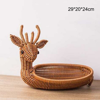 Kézzel szőtt tárolókosár Rattan szőtt gyümölcskosár Aranyos állat alakú kenyér Gyümölcs Étel Reggeli Vitrin Kézműves Dekoráció