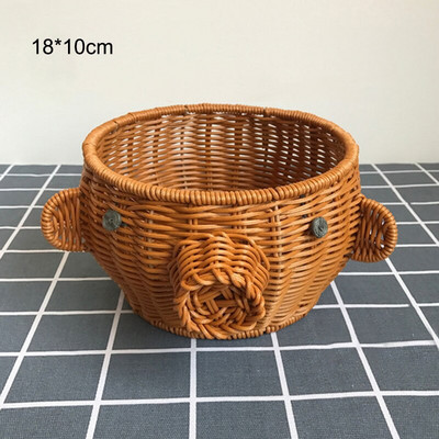 Kézzel szőtt tárolókosár Rattan szőtt gyümölcskosár Aranyos állat alakú kenyér Gyümölcs Étel Reggeli Vitrin Kézműves Dekoráció