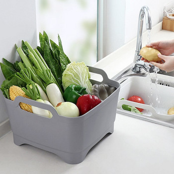 Кухня за измиване на зеленчуци и плодове Кошница за съхранение Ръчна въртяща се тапа за вода Дренажна кошница Пластмасов контейнер за почистване Цедки