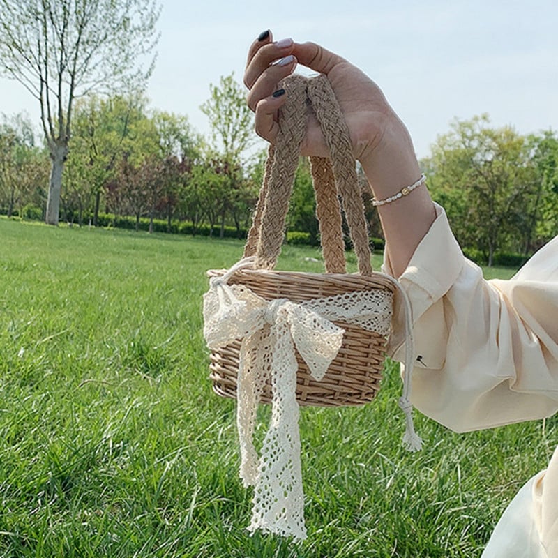 Rankomis austi rotango pintų krepšelių laikymo dėžutė namų apyvokos reikmenys su rankenomis vestuvių gėlių mergaičių krepšeliais