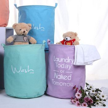 Платнена кошница за пране Сгъваема кръгла водоустойчива органайзерна кофа Облекло Детска играчка Голям капацитет за съхранение Дом