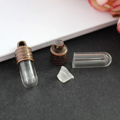 5X 15/20/25 mm-es tubus üveg fiola Medálos medál varázsa mini kívánságüveg palack Bojt kupak névvel a rizs art ékszerkészítő tégelyén