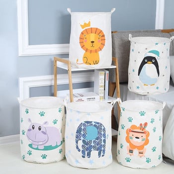 Детски играчки Кошница за съхранение Сгъваема домакинска чанта за пране Симпатична памучна ленена кофа Органайзер за дрехи с карикатура Кошници