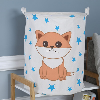 Vaikų žaislų laikymo krepšelis Sulankstomas buitinis skalbinių krepšys Mielas medvilninis lininis kibiras Animacinių filmų spaudinių drabužių organizatorių krepšeliai