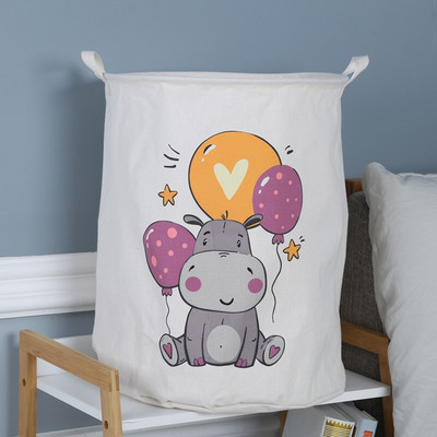 Vaikų žaislų laikymo krepšelis Sulankstomas buitinis skalbinių krepšys Mielas medvilninis lininis kibiras Animacinių filmų spaudinių drabužių organizatorių krepšeliai