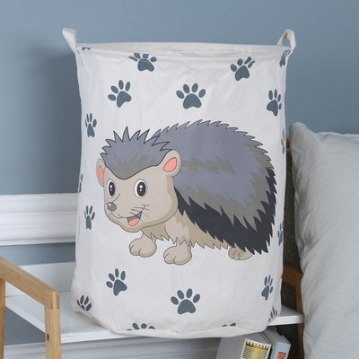 Vaikų žaislų laikymo krepšelis Sulankstomas buitinis skalbinių krepšys Mielas medvilninis lininis kibiras Animacinių filmų spaudinių drabužių organizatorių krepšeliai