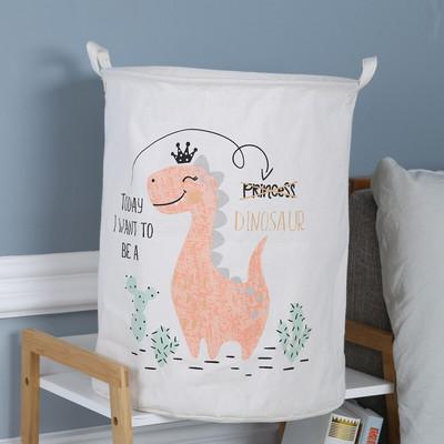 Vaikų žaislų laikymo krepšelis Sulankstomas buitinis skalbinių krepšys Mielas medvilninis lininis kibiras Animacinių filmų spaudinių drabužių organizatorių krepšeliai