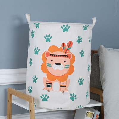 Vaikų žaislų laikymo krepšelis Sulankstomas buitinis skalbinių krepšys Mielas medvilninis lininis kibiras Animacinių filmų spaudinių drabužių organizatorių krepšeliai