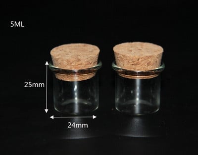 8 db 24*25 mm-es 5 ml-es mini üres 2 stílusú nyitott üveg átlátszó palackok parafa dugóval Üvegfiolák Tégelyek Tárolópalackok Kémcsöves tégelyek