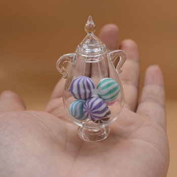 1/12 Scale Pretend Toy Dollhouse Miniature Glass Candy Jar Simulation Candy Bottle Bottle Toy for Home Kitchen Decor