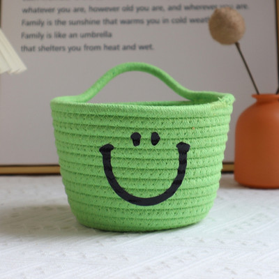 Aranyos szőtt tárolókosarak Smiley pamut kötélkészletek szervező kosár kozmetikai kulcs snack asztali, éjjeli függő tárolódoboz