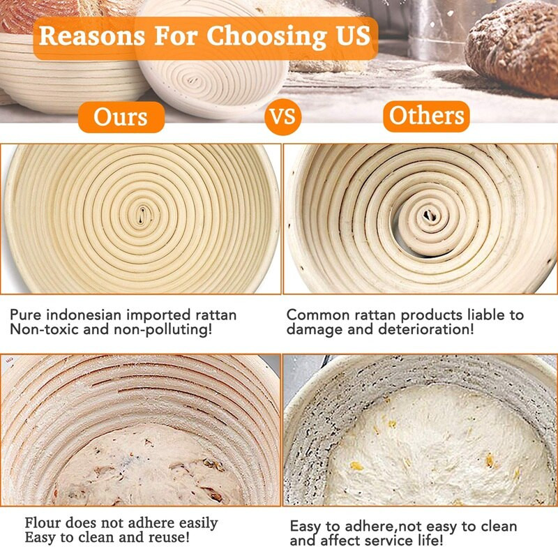 2 pakuotės 9 colių duonai atsparus krepšelis – kepimo tešlos dubenėlio dovanos kepėjams.