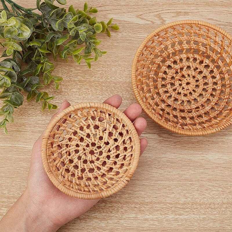 Kézzel szőtt tálca, 2 db Rattan tálca, Kenyértároló kosár, Gyümölcs és Zöldség ételtálca éttermi uzsonnatálaláshoz