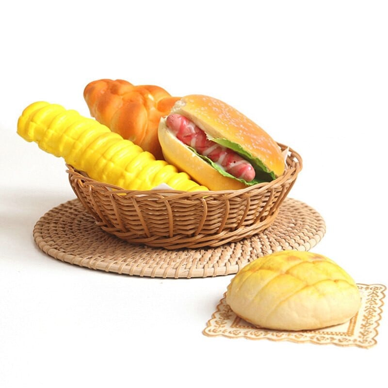 Kézzel szőtt gyümölcs-zöldség tároló kosár PP rattan utánzat asztali egyéb áruk tárolódoboz uzsonnás könyv tároló kosár