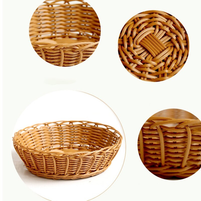 Kézzel szőtt gyümölcs-zöldség tároló kosár PP rattan utánzat asztali egyéb áruk tárolódoboz uzsonnás könyv tároló kosár
