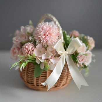 Плетена кошница с цветя, с дръжка Сватбени кошници за момичета с цветя, за декорация на домашна градина