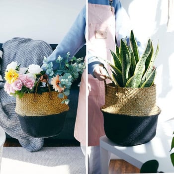 Seagrass Plant Basket - Hand Woven Belly Basket With Handles, Extra Large Storage Laundry, Picnic, Plant Pot cover