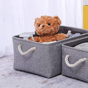Кошница за съхранение от плат, сгъваема кутия за съхранение за детска стая и дома, сгъваема платнена кошница за рафт за гардероб или спалня
