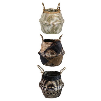 Сгъваема ръчно изработена ратанова плетена кошница за цветя Морска трева Кошница за съхранение на дрехи Декорация на дома Висяща саксия