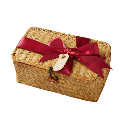 Coșuri dreptunghiulare din iarbă de mare cu capace Cutii de depozitare decorative stivuibile Cutii de cadouri Coș organizator de depozitare Utilizare în dulap