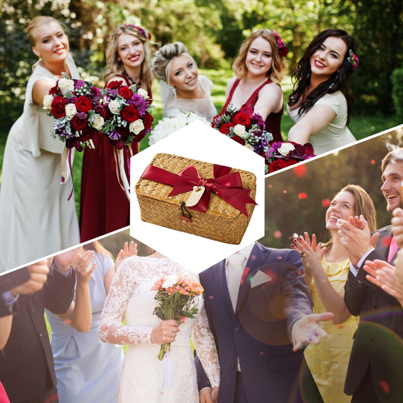 Coșuri dreptunghiulare din iarbă de mare cu capace Cutii de depozitare decorative stivuibile Cutii de cadouri Coș organizator de depozitare Utilizare în dulap