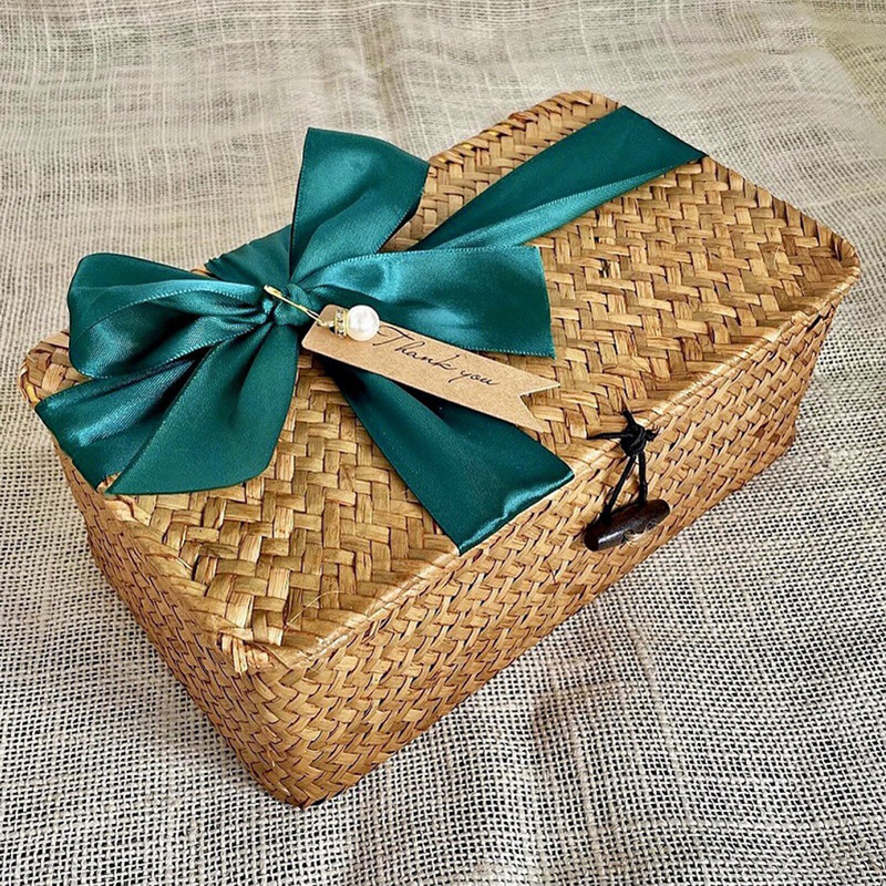 Coșuri dreptunghiulare din iarbă de mare cu capace Cutii de depozitare decorative stivuibile Cutii de cadouri Coș organizator de depozitare Utilizare în dulap