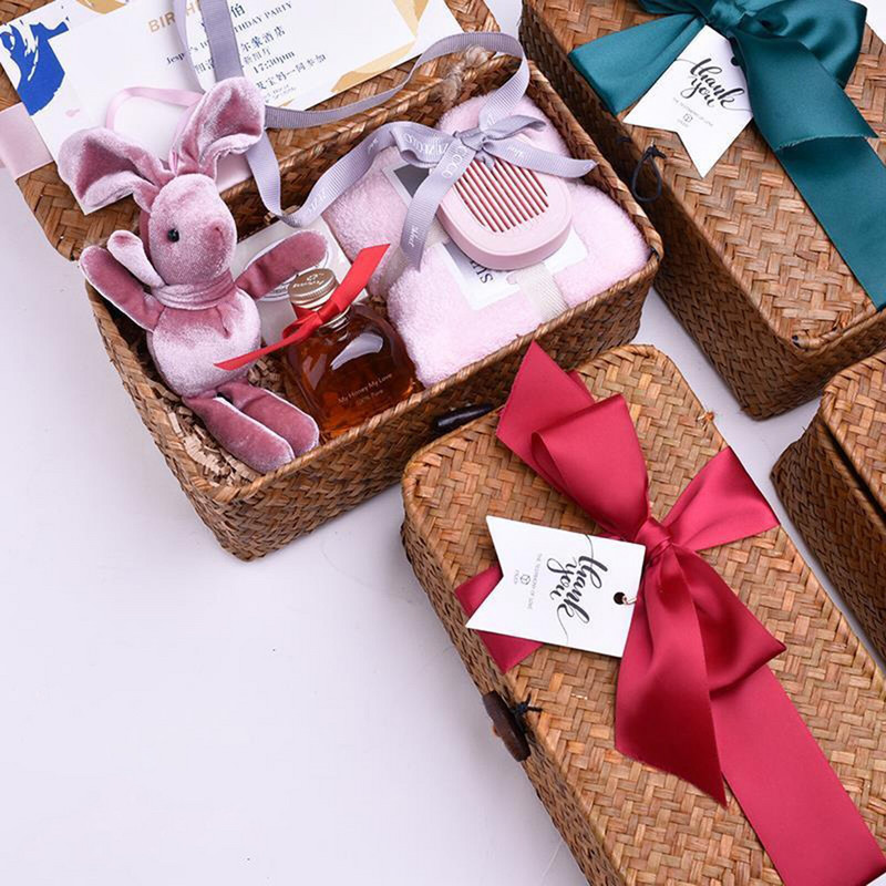 Coșuri dreptunghiulare din iarbă de mare cu capace Cutii de depozitare decorative stivuibile Cutii de cadouri Coș organizator de depozitare Utilizare în dulap