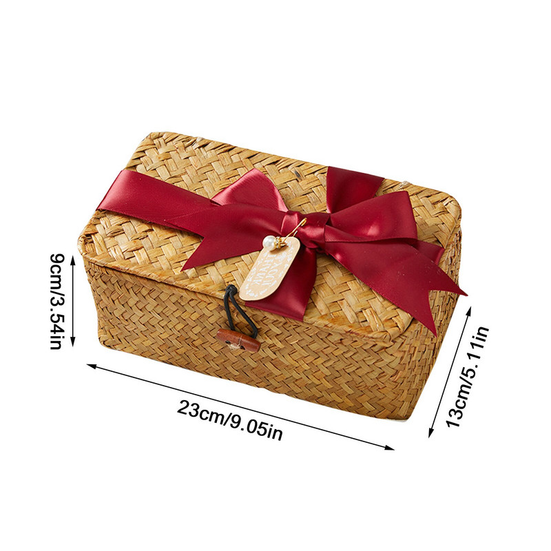 Coșuri dreptunghiulare din iarbă de mare cu capace Cutii de depozitare decorative stivuibile Cutii de cadouri Coș organizator de depozitare Utilizare în dulap