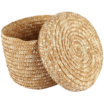 2X плетена кошница за съхранение от пшенична слама Кошница за съхранение Иновативна кошница Рустик естествен кафяв финиш Кошница (средна) Промоция
