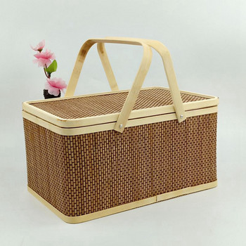 2X Бамбукова преносима кошница за съхранение Кошница за пикник Кошница за закуски Кошница за плодове Домашна кухня Кошница за съхранение Спалня Кошница за бюро