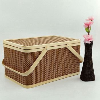 2X Бамбукова преносима кошница за съхранение Кошница за пикник Кошница за закуски Кошница за плодове Домашна кухня Кошница за съхранение Спалня Кошница за бюро