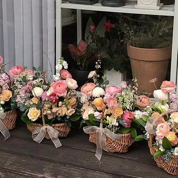 Καλάθι λουλουδιών υφαντό από φυσικό ρατάν Γλάστρα Βάζο ύφανση καλάθια για καλαθάκια αποθήκευσης γαμήλιου οργανωτή με λαβή