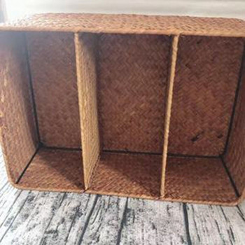 3-секционни плетени кошници за рафтове, ръчно плетени кошници за съхранение от морска трева Голяма кошница за тоалетна хартия