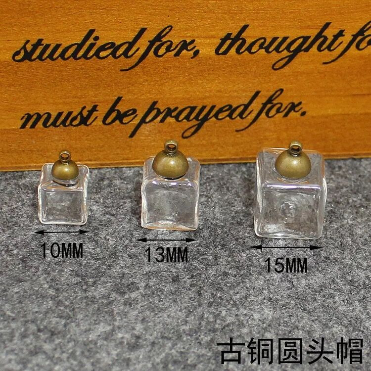 5 vnt 10/13/15 mm Tuščia kvadratinė maža dėžutė Stiklo burbulas pakabukas papuošalų radiniai madingi stikliniai gaubliai buteliukai pakabukai "pasidaryk pats" karoliai