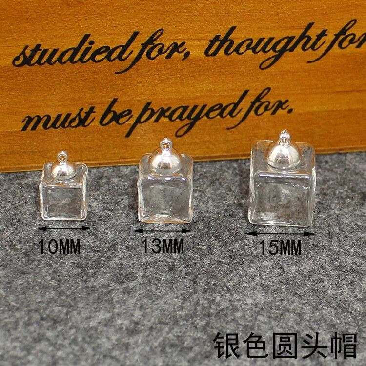 5 vnt 10/13/15 mm Tuščia kvadratinė maža dėžutė Stiklo burbulas pakabukas papuošalų radiniai madingi stikliniai gaubliai buteliukai pakabukai "pasidaryk pats" karoliai