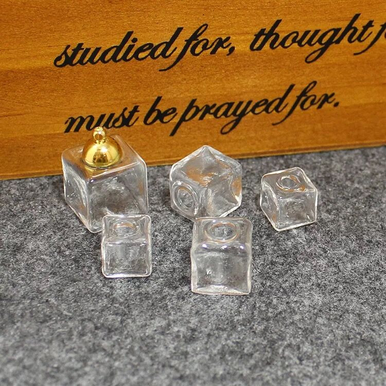 5 vnt 10/13/15 mm Tuščia kvadratinė maža dėžutė Stiklo burbulas pakabukas papuošalų radiniai madingi stikliniai gaubliai buteliukai pakabukai "pasidaryk pats" karoliai