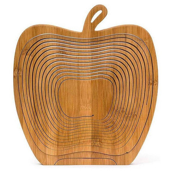 Сгъваема кошница с форма на ябълка, сгъваема кошница с държач за купа с плодове и дъска за рязане Купа с плодове от бамбуково дърво