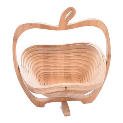 Coș pliabil în formă de măr, coș pliabil pentru suport pentru fructe și tablă de tăiat bol de fructe din lemn de bambus