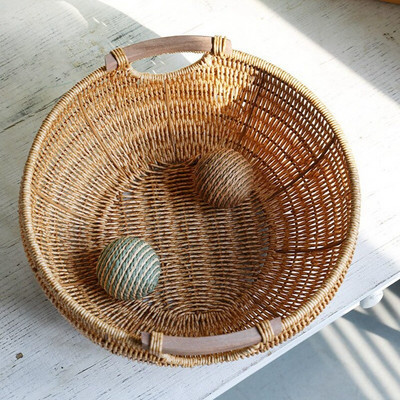 Coș de depozitare pentru fructe, rotund, țesut în stil nordic, din ratan, coș de fructe, coș de pâine, coș de legume, pentru depozitarea gustărilor și articolelor diverse
