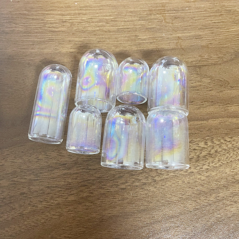 10X Rainbow mini cső csengő tégelyek üveggömb buborék fedő domediy üveg kívánságüveg fiola medál nyaklánc dekor babaház játék