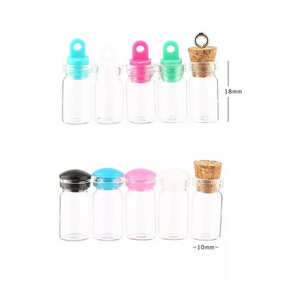 20 komada mini staklenih bočica od 0,5 ml, prazne staklenke za uzorke s plastičnim/silikonskim/plutenim čepovima za bocu za pohranu ukrasa za rukotvorine
