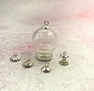 5vnt/stal. 25x15mm skaidraus tuščiavidurio stiklo rutulys su bronzos/sidabro karūnos pagrindo dėklo dangteliu stiklinio buteliuko pakabukas su norų butelių dekoru